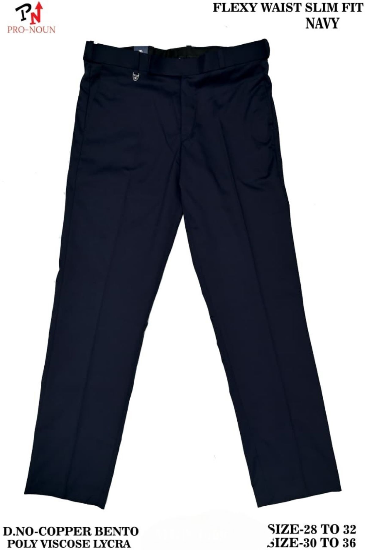 Pro-Noun Men's  Formal Trouser Pants With Adjustable belt D No- Copper Bento-(30-36)- Navy