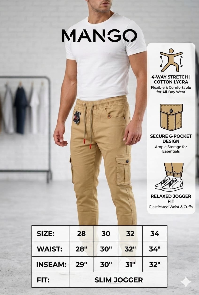 Mango Size Pocket Cotton Jogger Cargo Pants