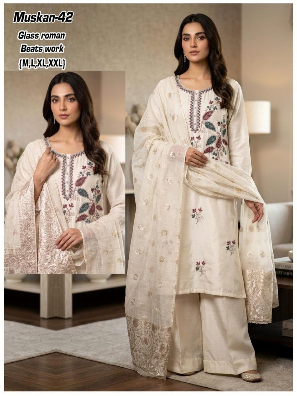 Women's Roman Glass Kurta Set with Beads Work- Muskan-42