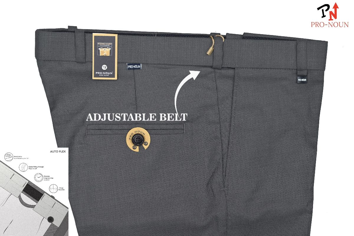 Pro-Noun Men's  Formal Trouser Pants With Adjustable belt D No- Galaxy 231-7-197 (30-36)- Grey