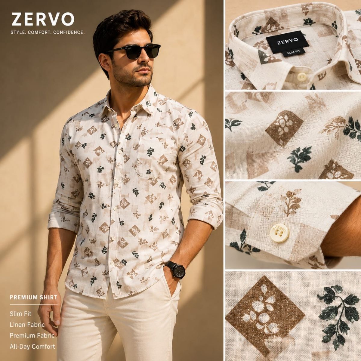 Zervo Men's Linen Printed Shirts