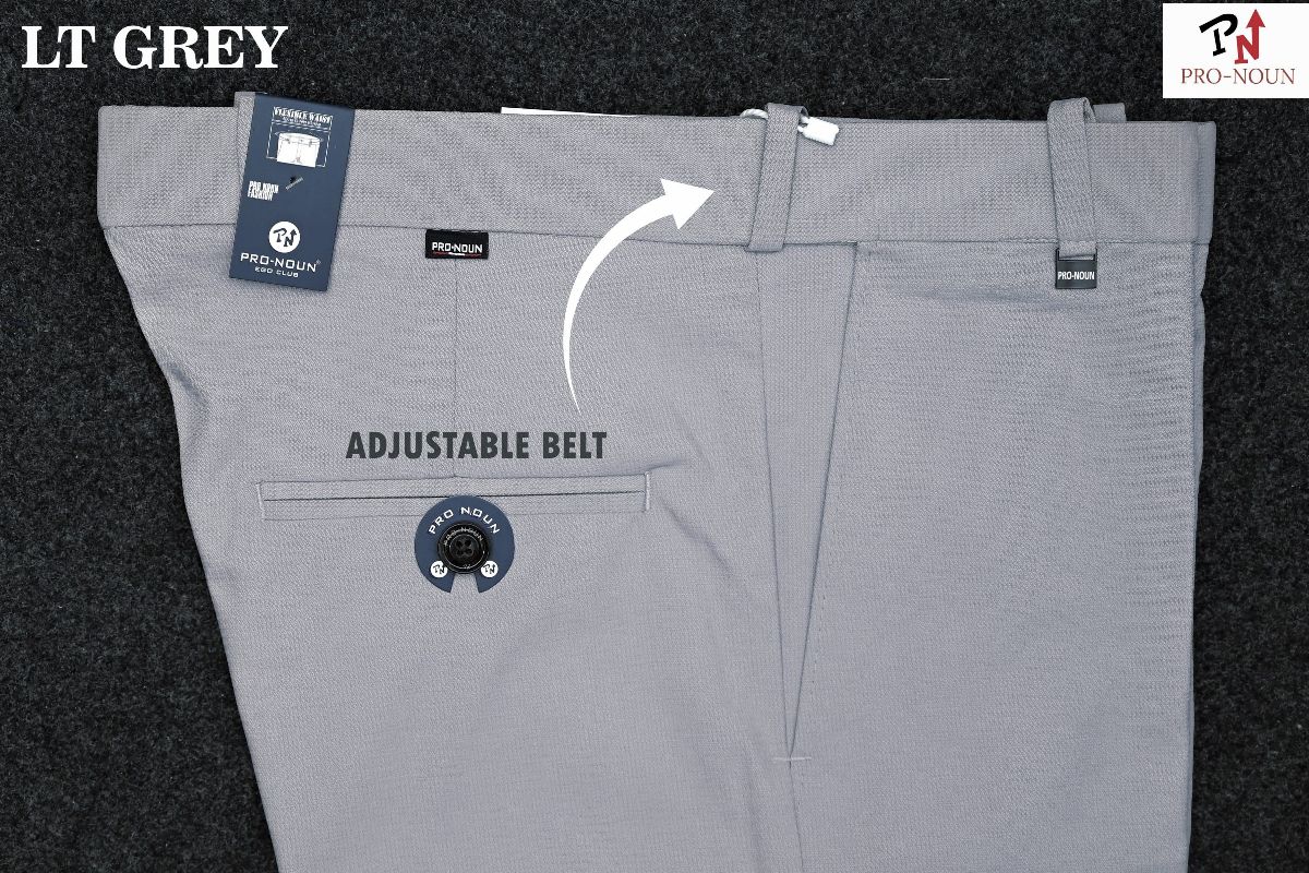 Pro-Noun Men's  Formal Trouser Pants With Adjustable belt D No- Signature 240-7(28-32)- Lt Grey