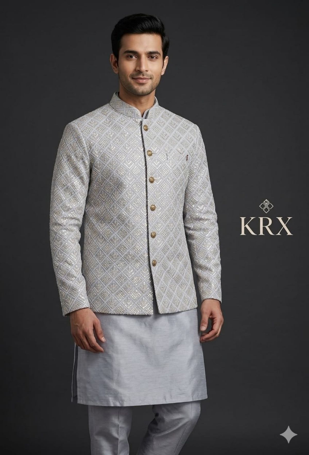 KRX Men's Heavy Kurta Pajama With Nawabi Jacket 3 Piece Set