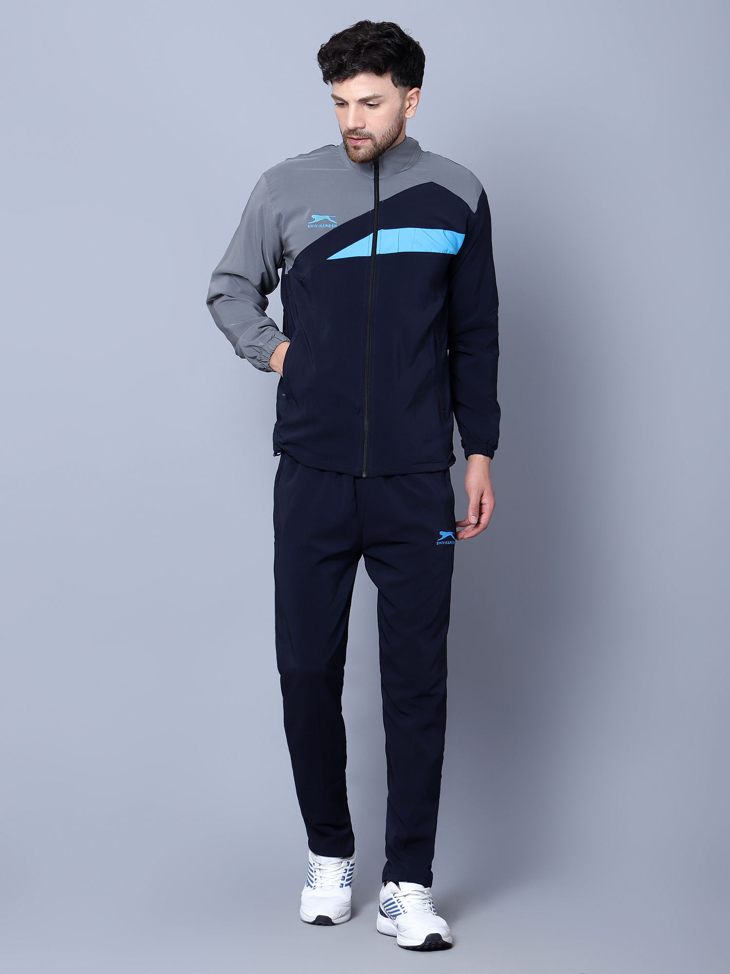Men's Tracksuit  407B-Navy/Dark Grey/Cyan-L-TZ