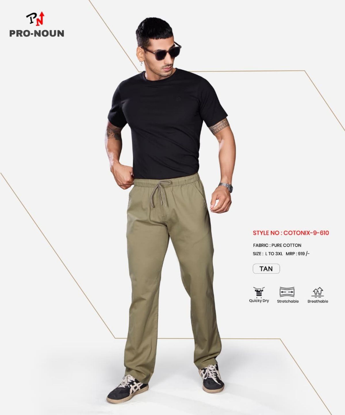 Pro-Noun Men's Lounge Wear Cotton Trackpant- D No- Cotonix-9-610-Tan