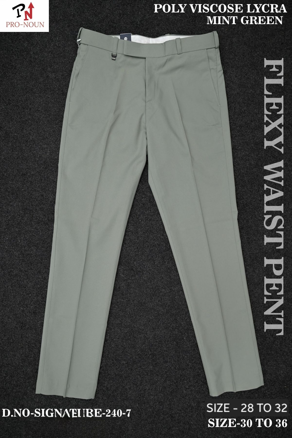 Pro-Noun Men's  Formal Trouser Pants With Adjustable belt D No- Signature 240-7(28-32)- Mint green