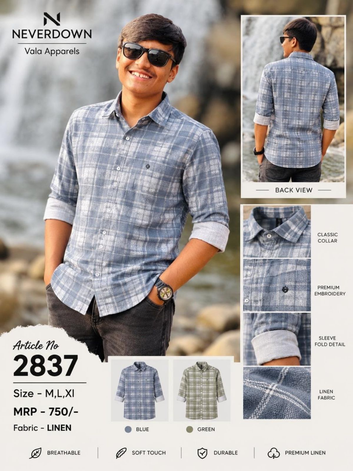Never Down Men's Shirts- 2837