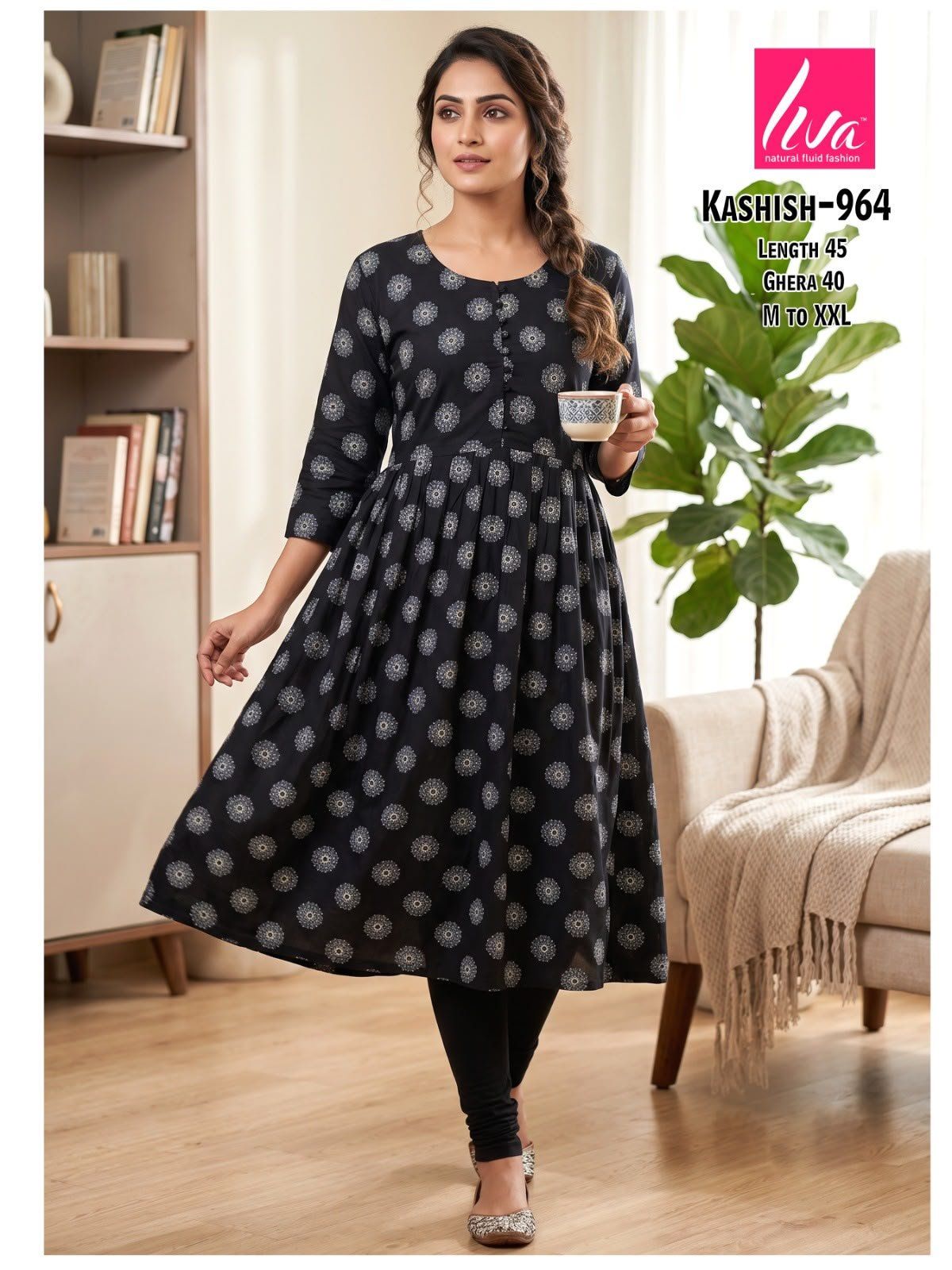Women's Ethnic Wear Printed Rayon Ghera Kurti-Kashish -964
