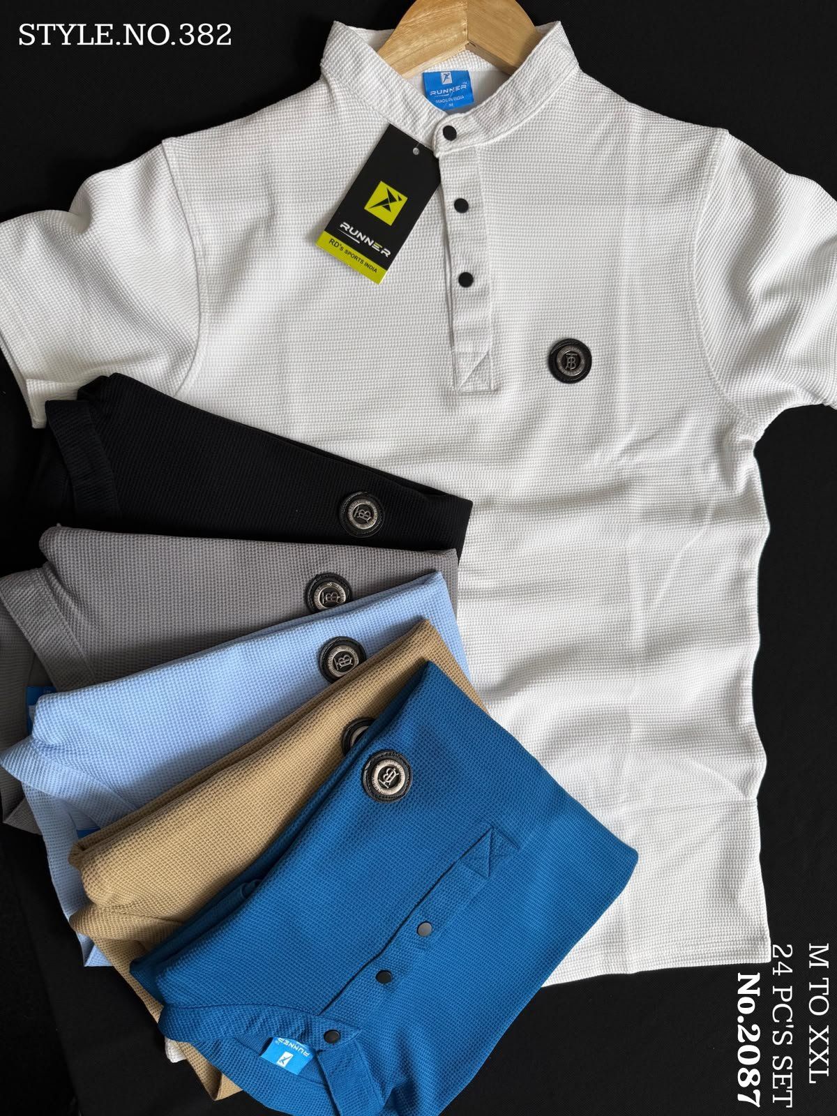 RUNNER Men's Henley Neck Half Sleeve Touch Button Polo T-shirts Set D No- 382