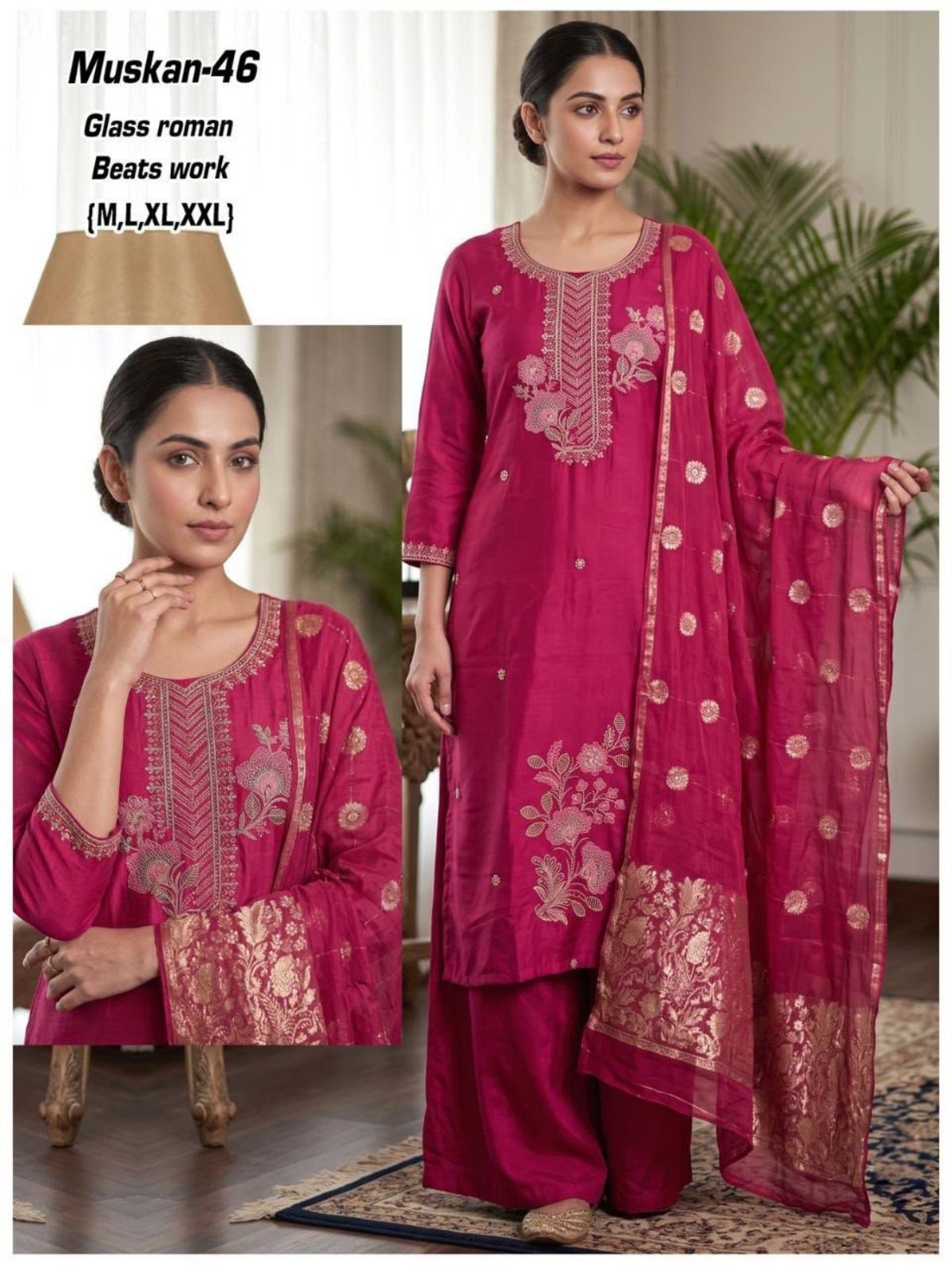 Women's Roman Glass Kurta Set with Beads Work- Muskan-46