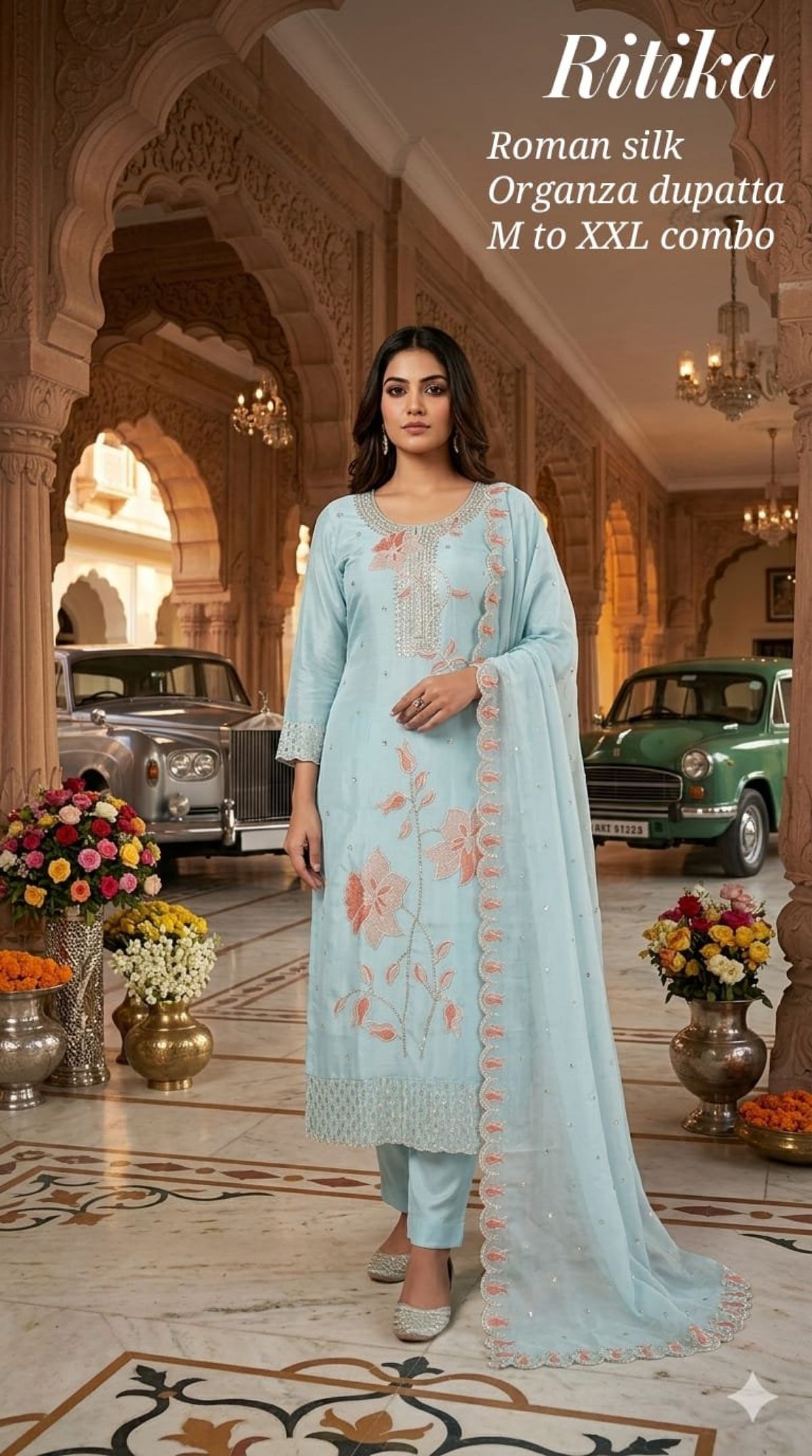Women's Roman Silk Kurta Pant Set With Dupatta- Ritika