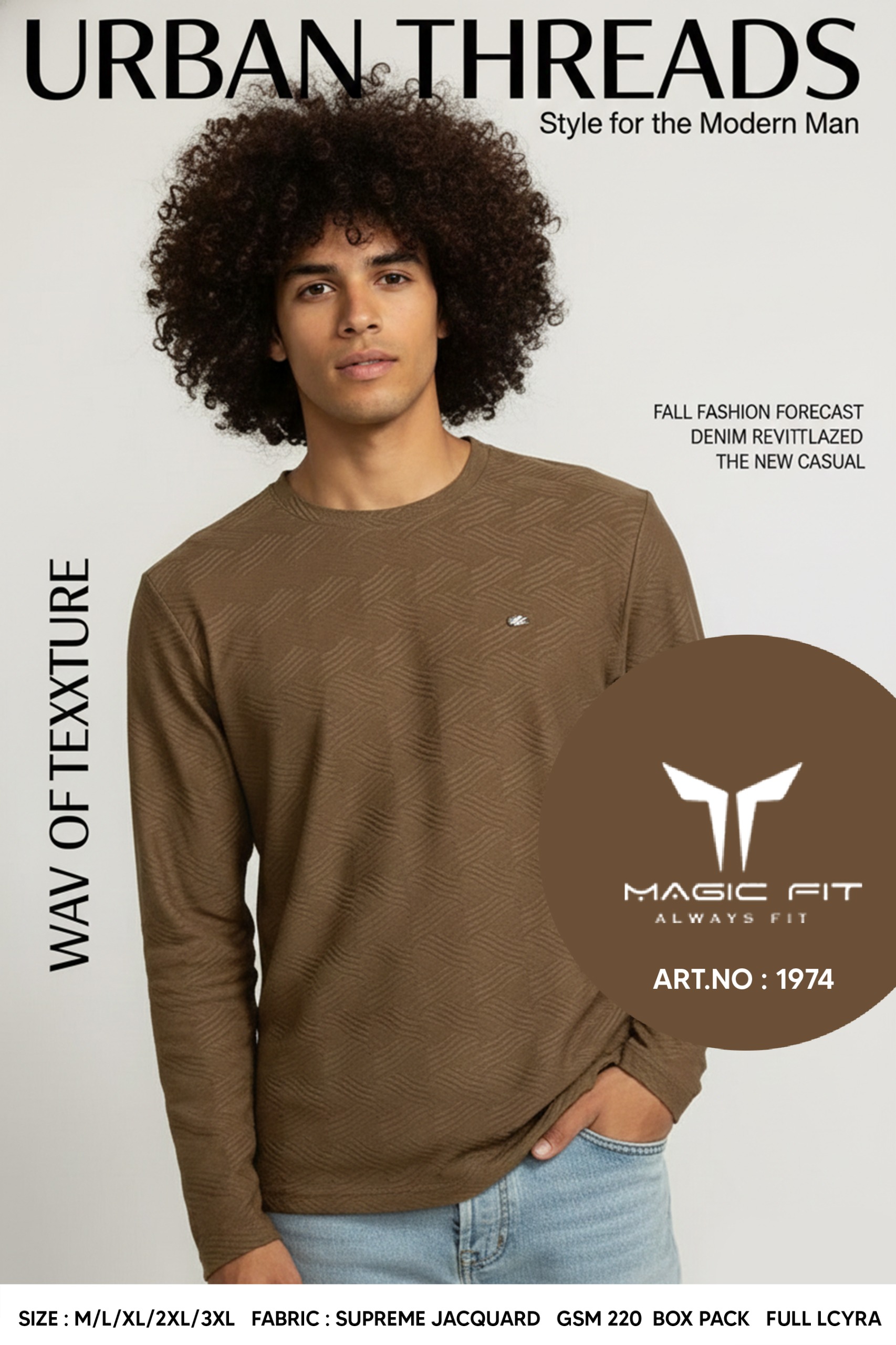BRAND :-MagicFit  MENS Full Sleeve Round Neck with Tshirt in Jaquard Fabric,1974 M