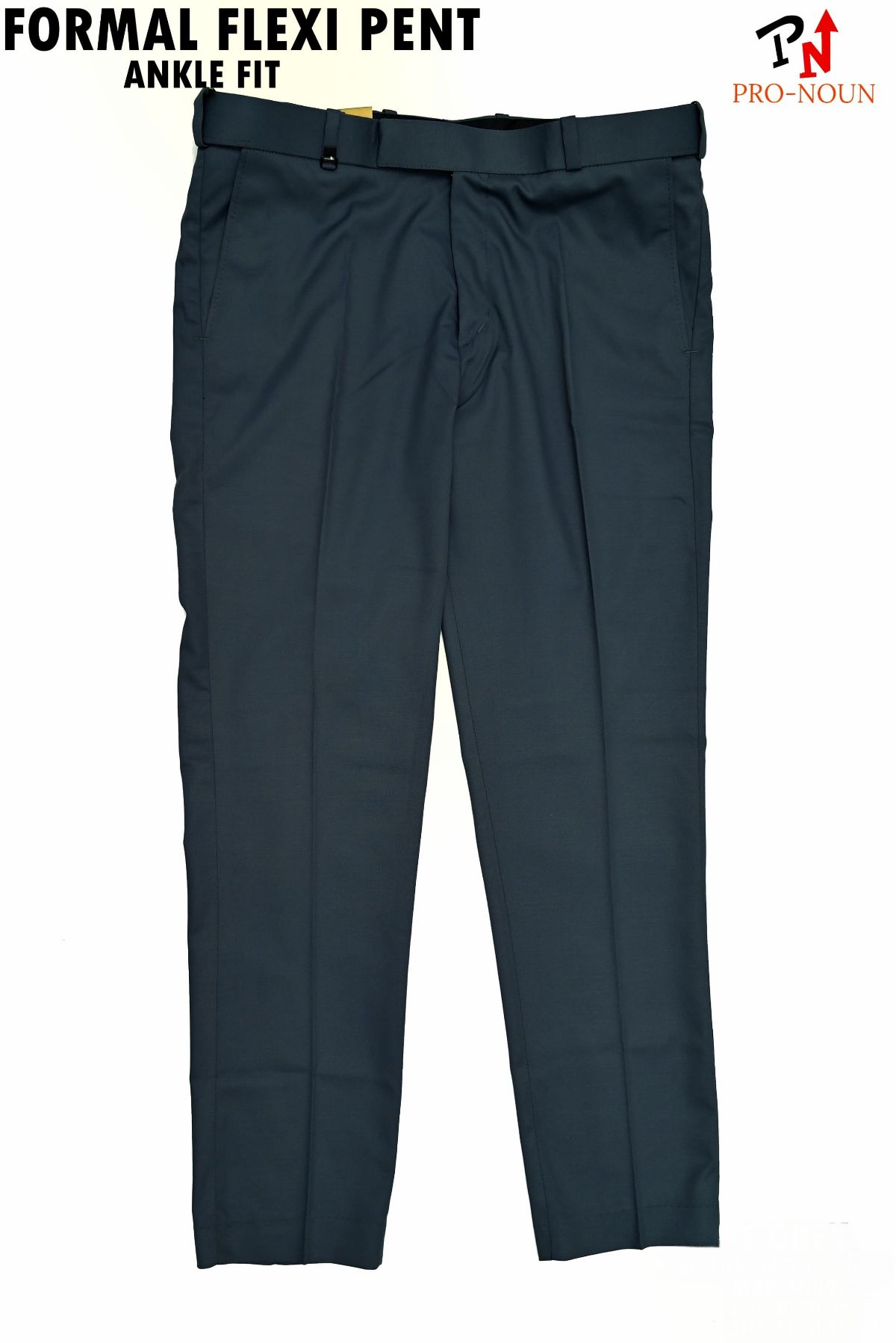 Pro-Noun Men's Men's Formal Trouser Pants With Adjustable belt D No- Signature 292-8 (30-36)- S Grey
