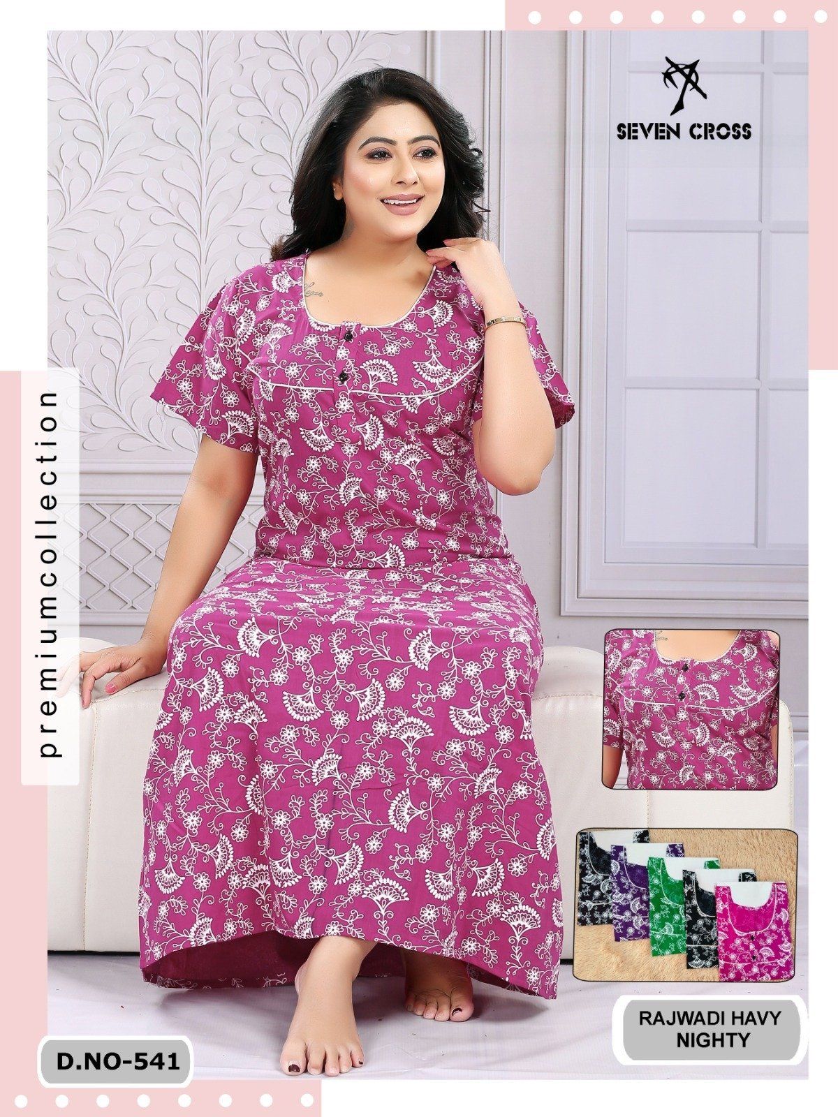 Seven Cross Women's Rajwadi Cotton Nighty D No-541