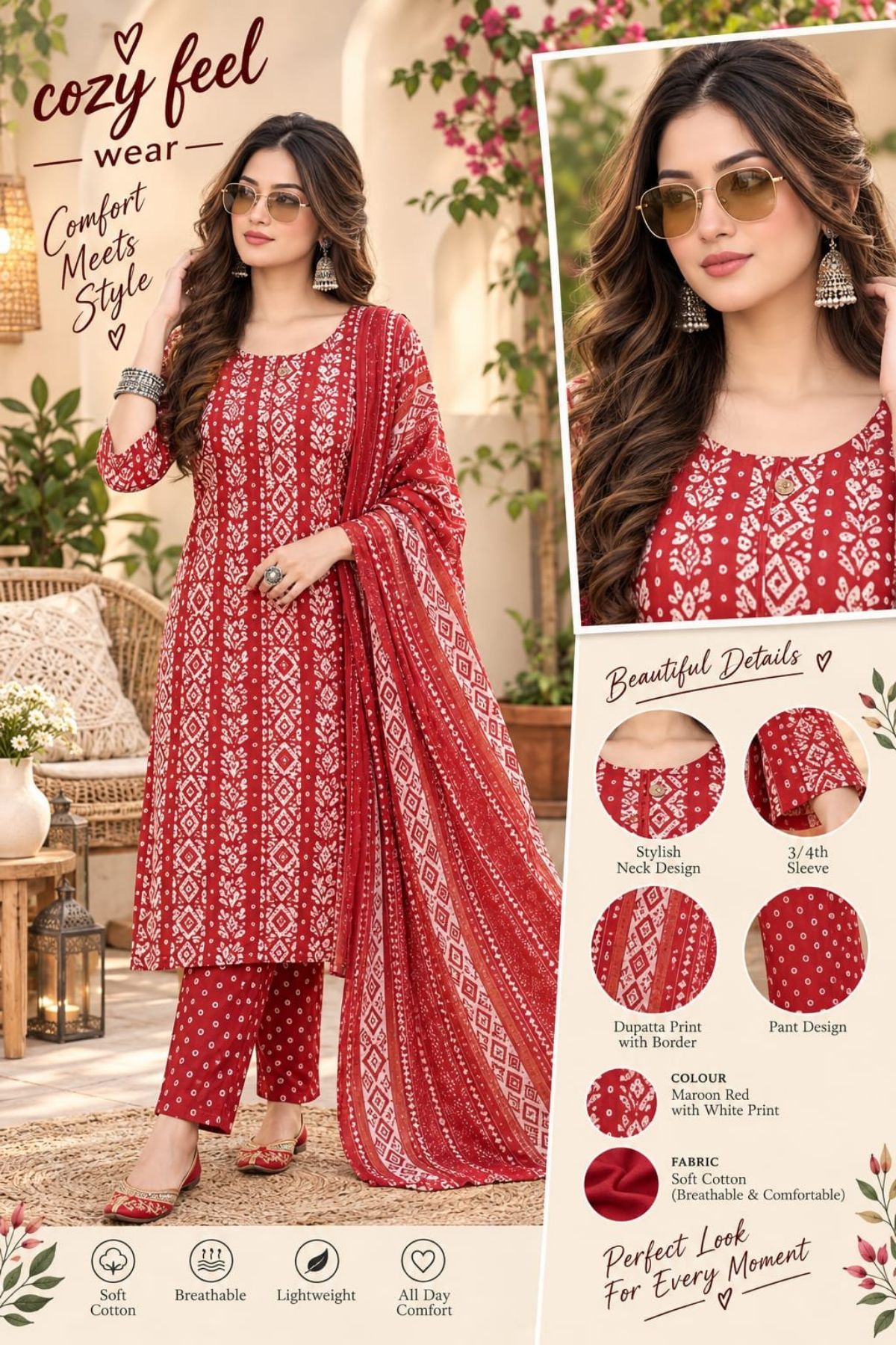 Women's Cotton 3 Pcs Set