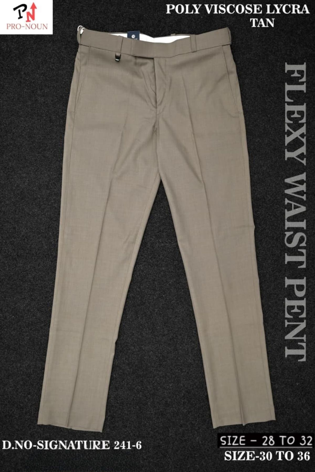 Pro-Noun Men's Formal Trouser Pants With Adjustable belt D No- Signature 241-6 (30-36)-Tan