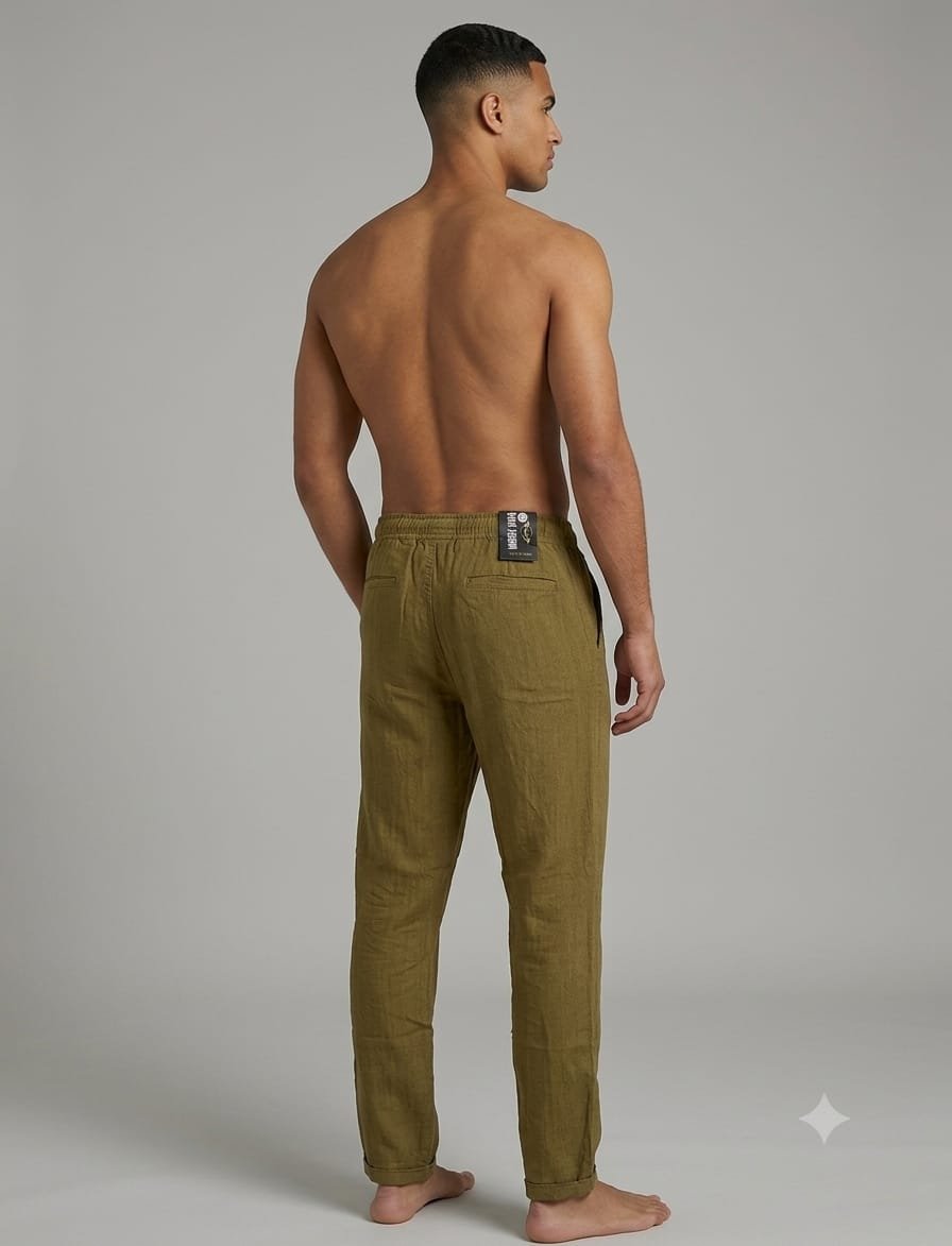 Updry Men's Linen Trousers Pants - Olive Green