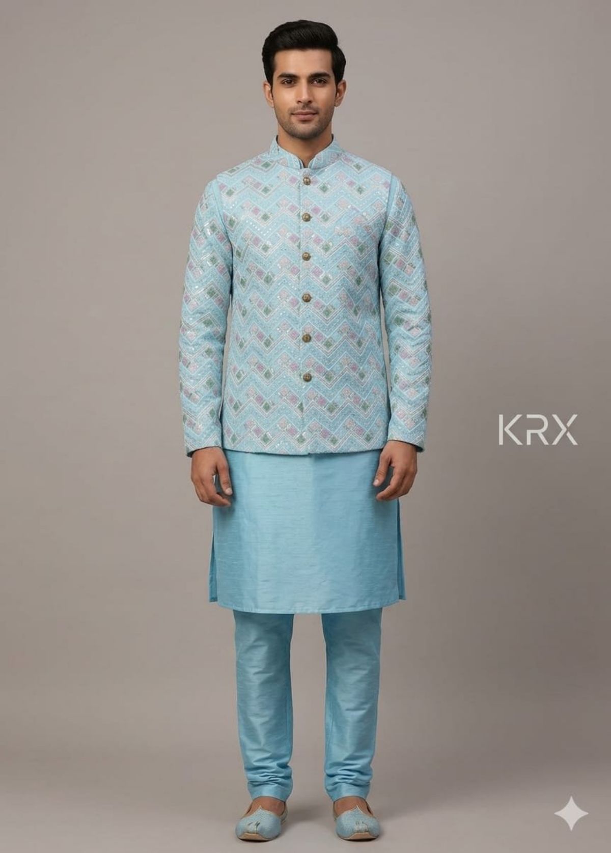 KRX Men's Heavy Kurta Pajama With Nawabi Jacket 3 Piece Set