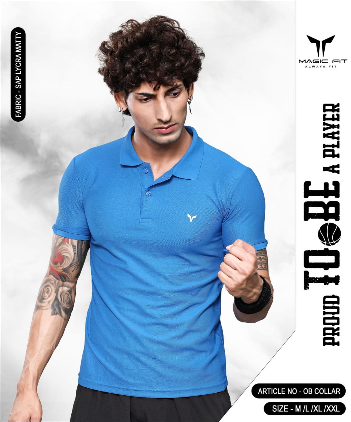 Magicfit Men's Half Sleeve Sap Lycra  Matty Collar T-shirts- OB Coller