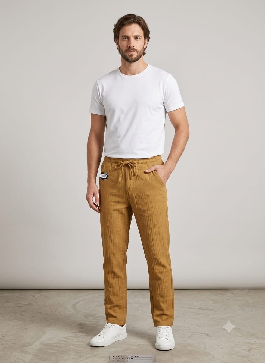Updry Men's Linen Trousers Pants - Tan