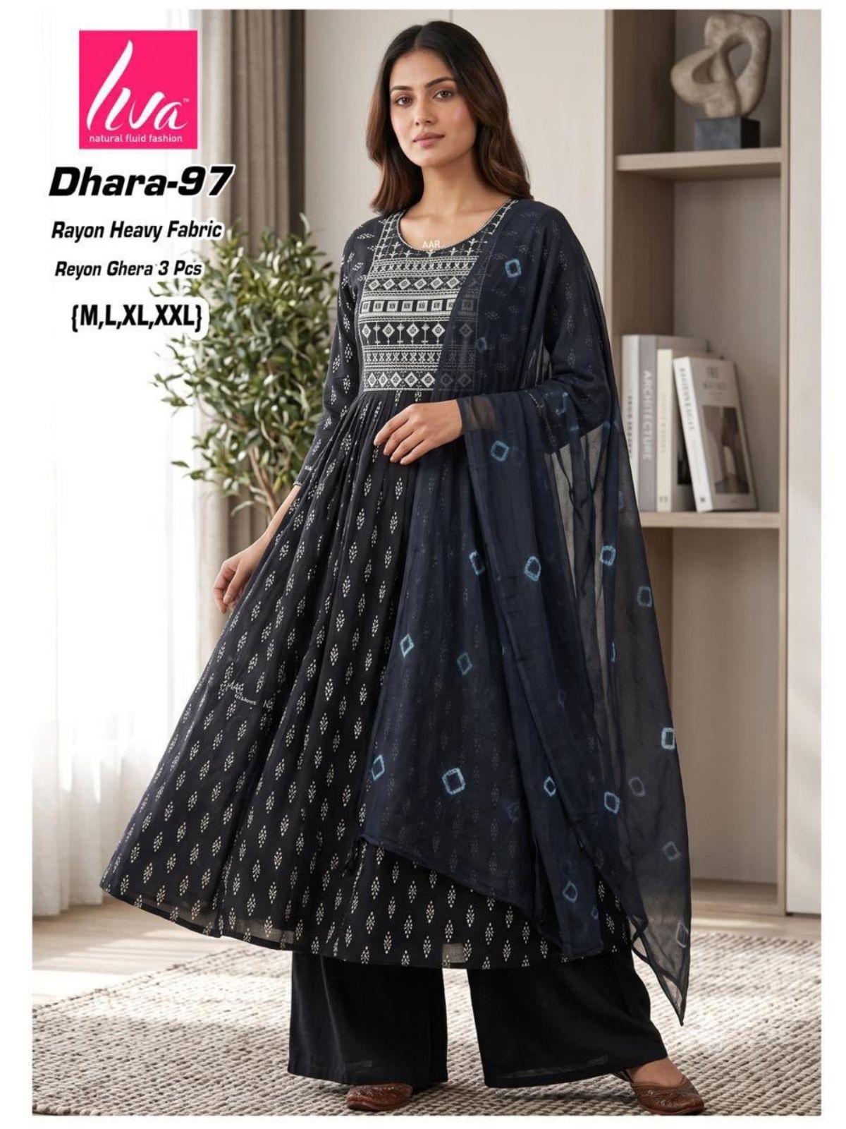 Women's Ethnic Wear Printed Rayon Ghera Kurti Palazo Set With Dupatta- Dhara-97
