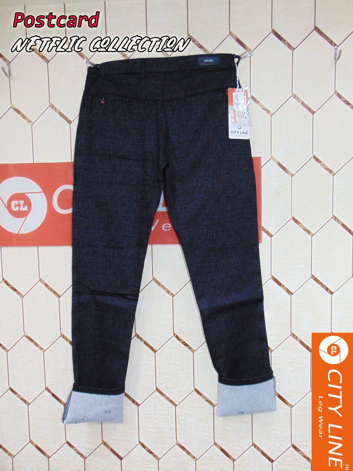 Men's cotton Knitted PostCard Navy Blue Pants-9068