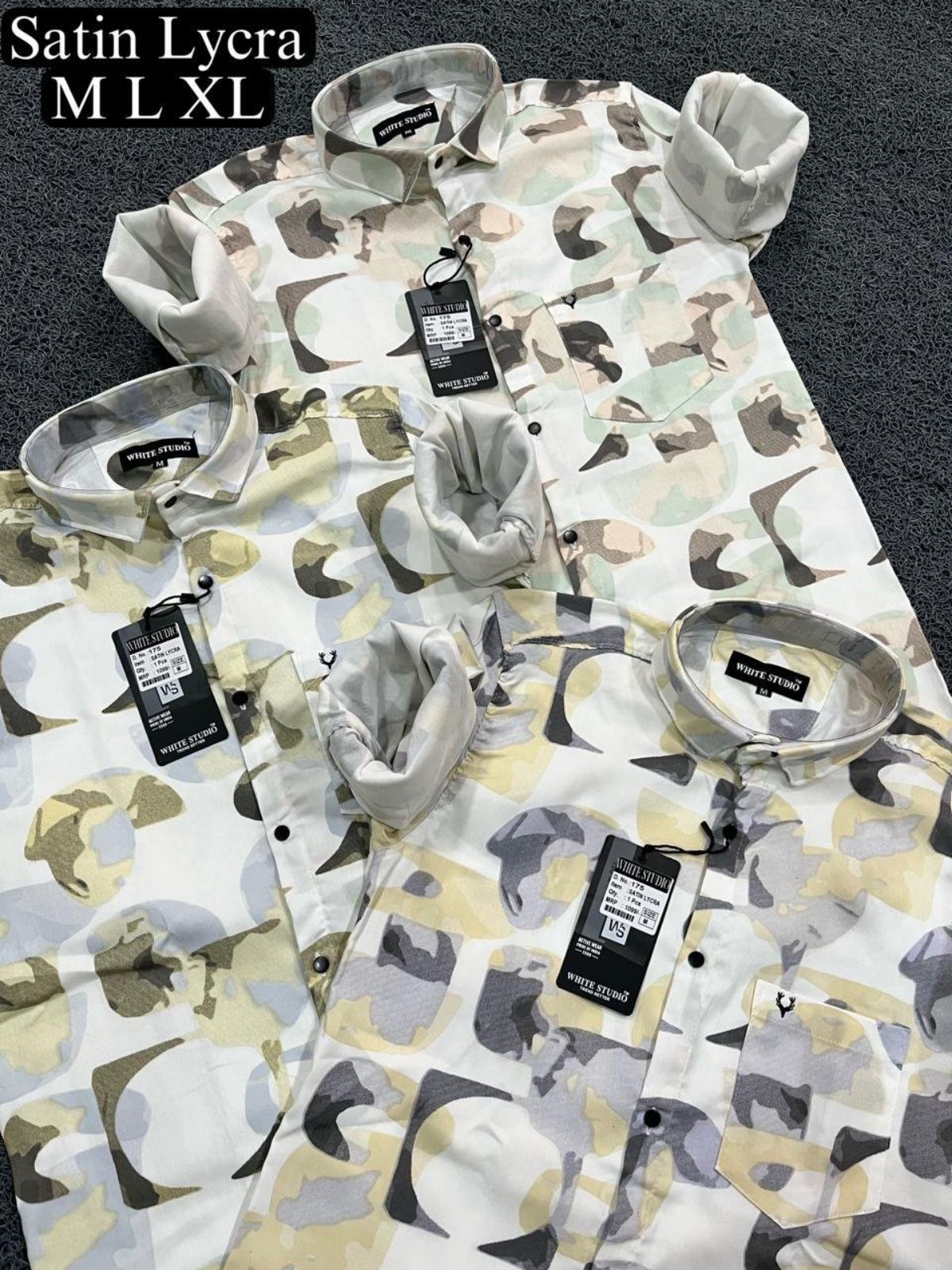 White Studio Men's Satin  Lycra Printed Shirts