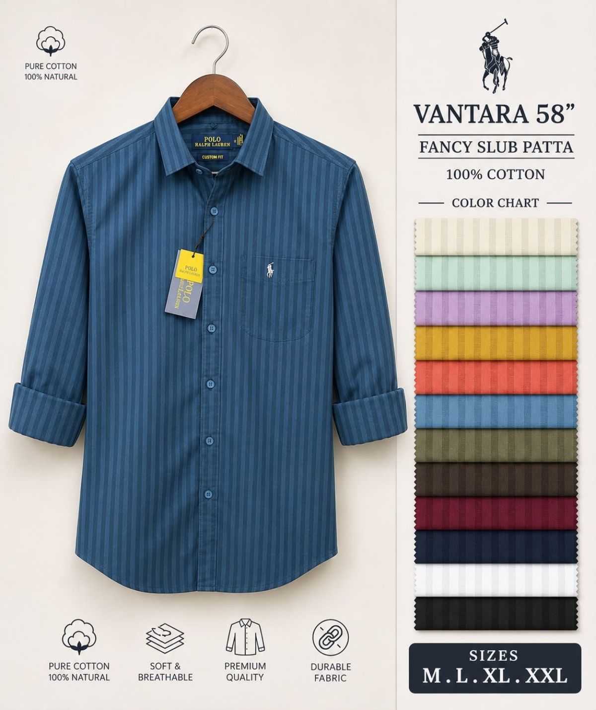 Men's 100% Pure Cotton Fancy Slub Patta Shirts