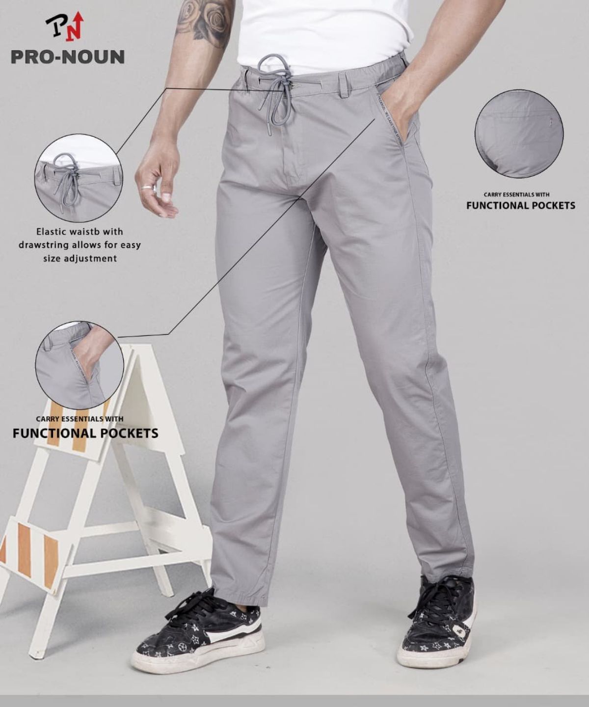 Pro-Noun Men's Lounge Wear Cotton Trackpant- D No- 1715 (L-3XL)-Lt Grey