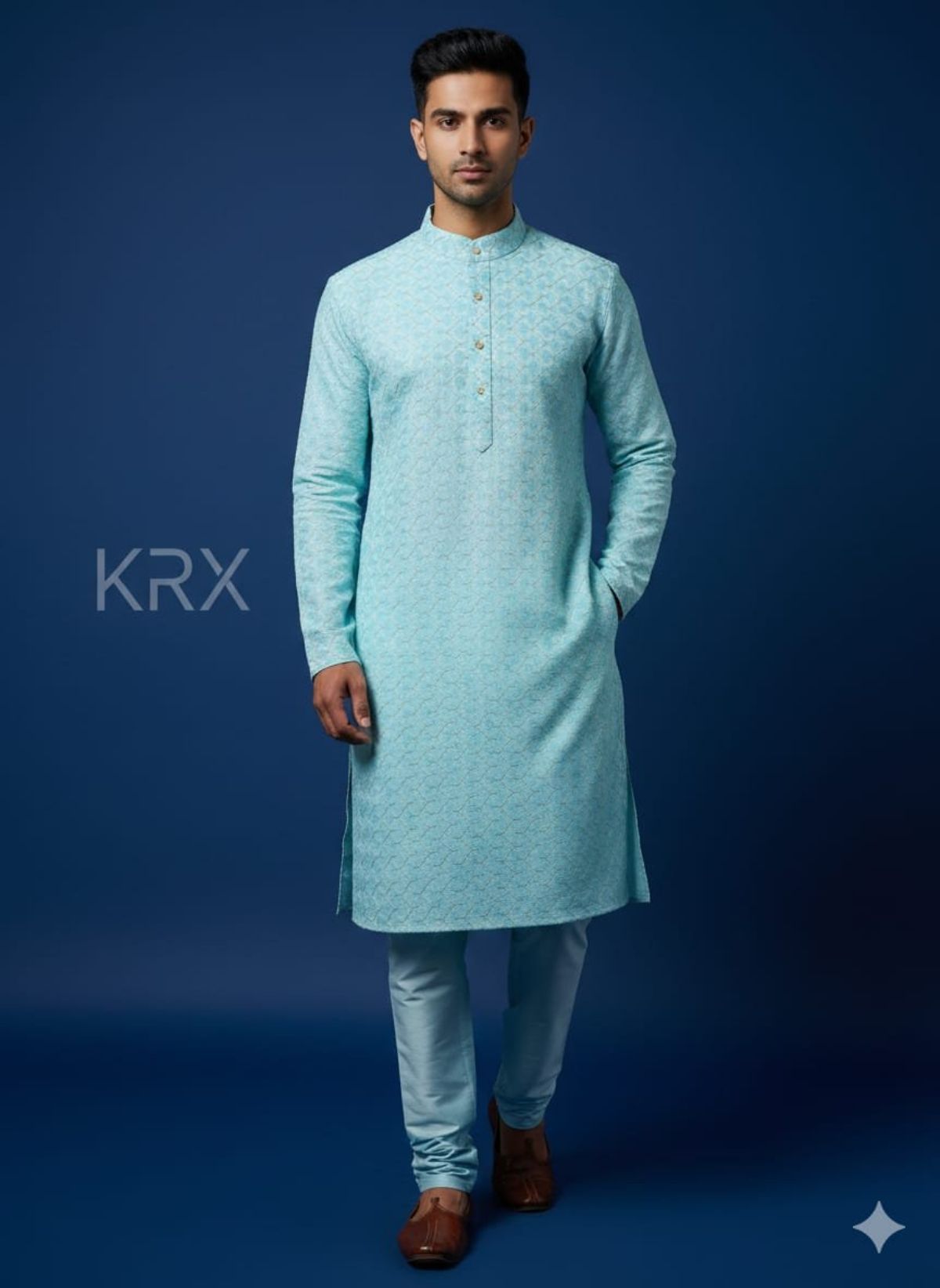 KRX Men's Designer W Printed Poly Viscose Kurta Pajama Set