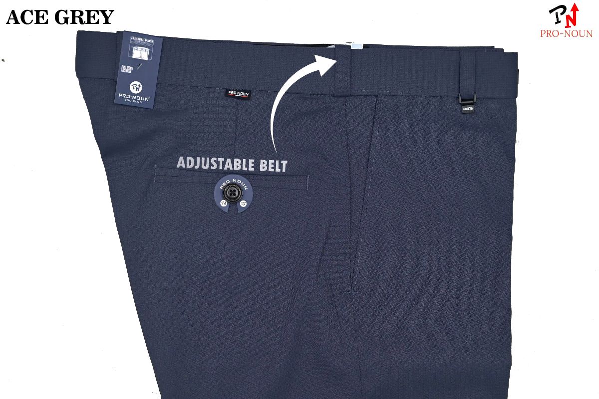 Pro-Noun Men's  Formal Trouser Pants With Adjustable belt D No- Signature 240-7(30-36)- Ace Grey