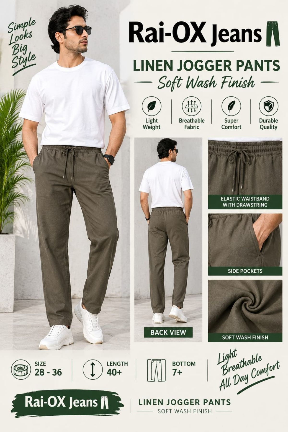 Men's Linen Joggers Pants- Rai Ox