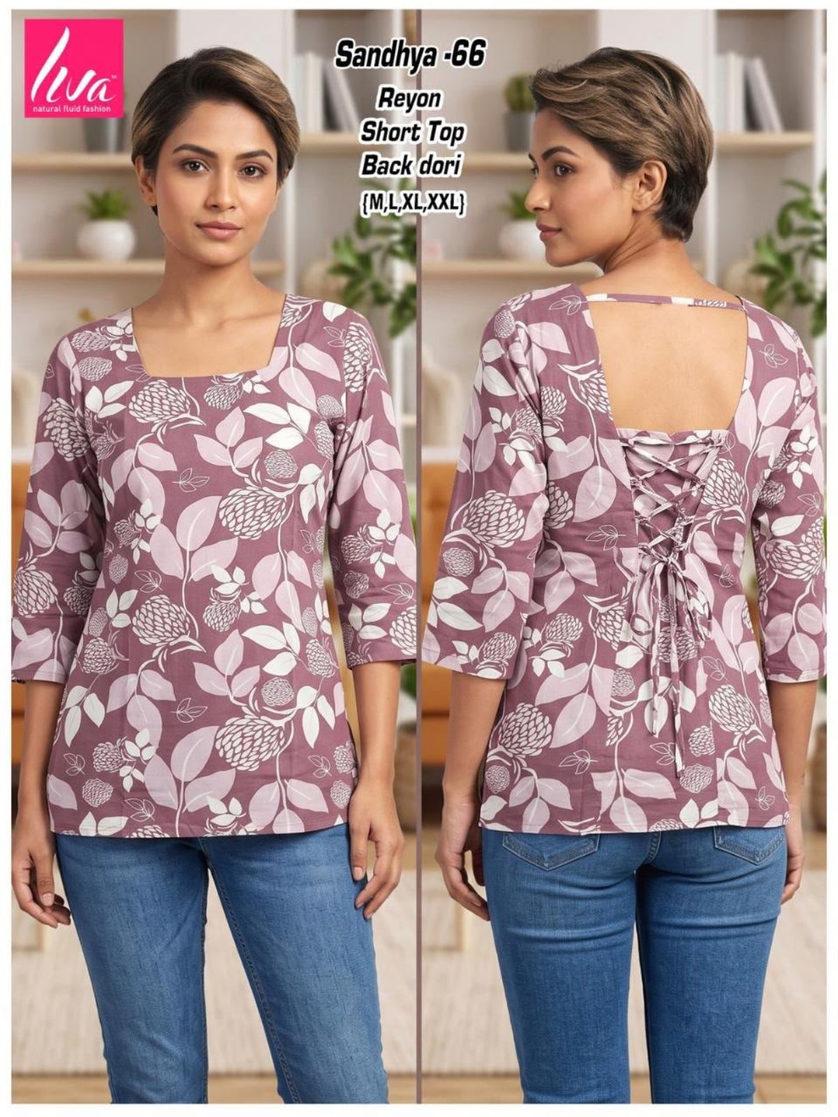 Women Heavy Rayon Short Kurta Top with Black Dori - Sandhya -66