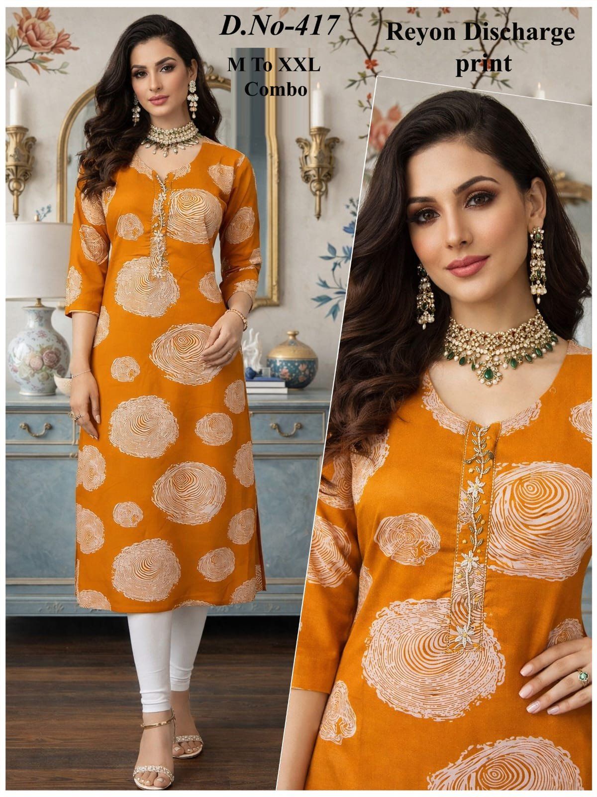 Women's Rayon Discharge Print Kurti-417
