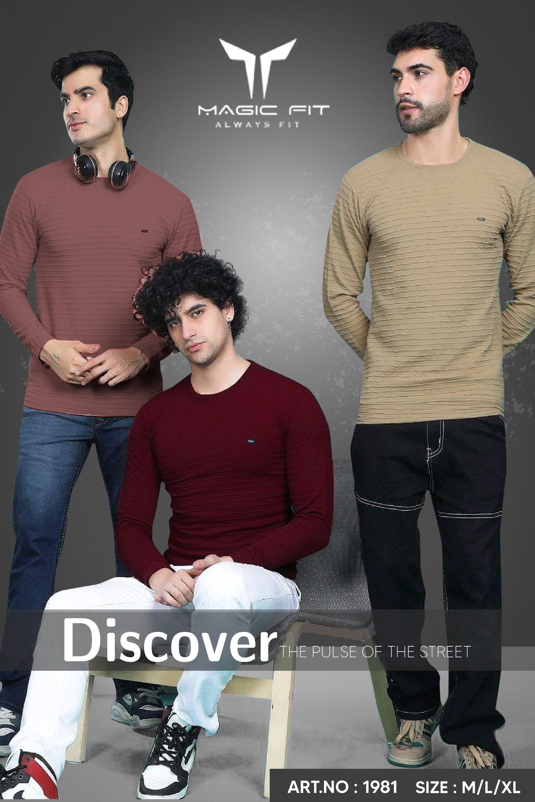 BRAND :-MagicFit  MENS Full Sleeve Round Neck Tshirt,1981/1735:XL