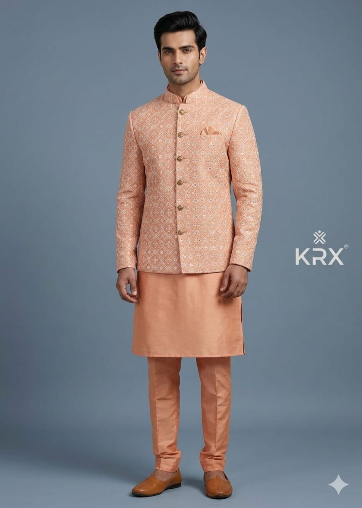 KRX Men's Heavy Kurta Pajama With Nawabi Jacket 3 Piece Set