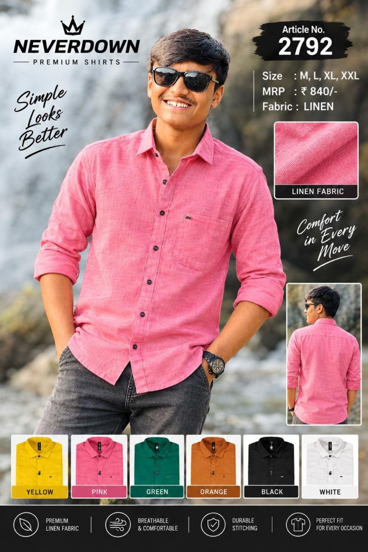 Never Down Men's Shirts- 2792