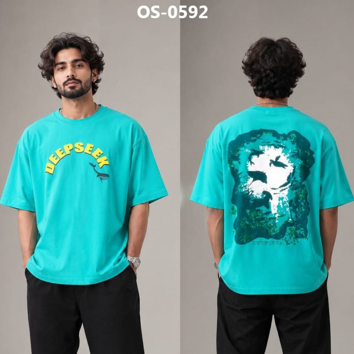 TOMHIDDLE MENS OVERSIZED PRINTED DOWN SHOULDER T-SHIRT- A4-OS-0592