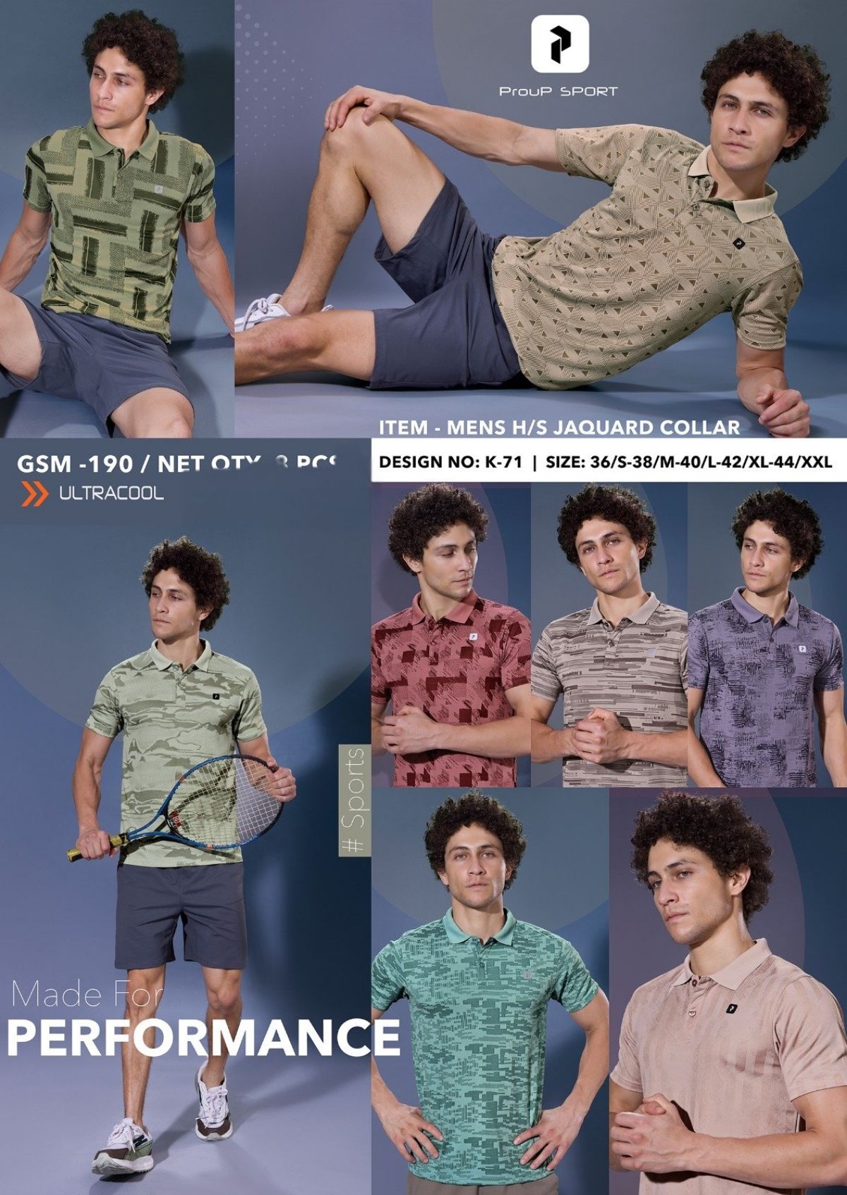Men's Jacquard Knit Coller Neck Half Sleeves T-shirts D No-K-71