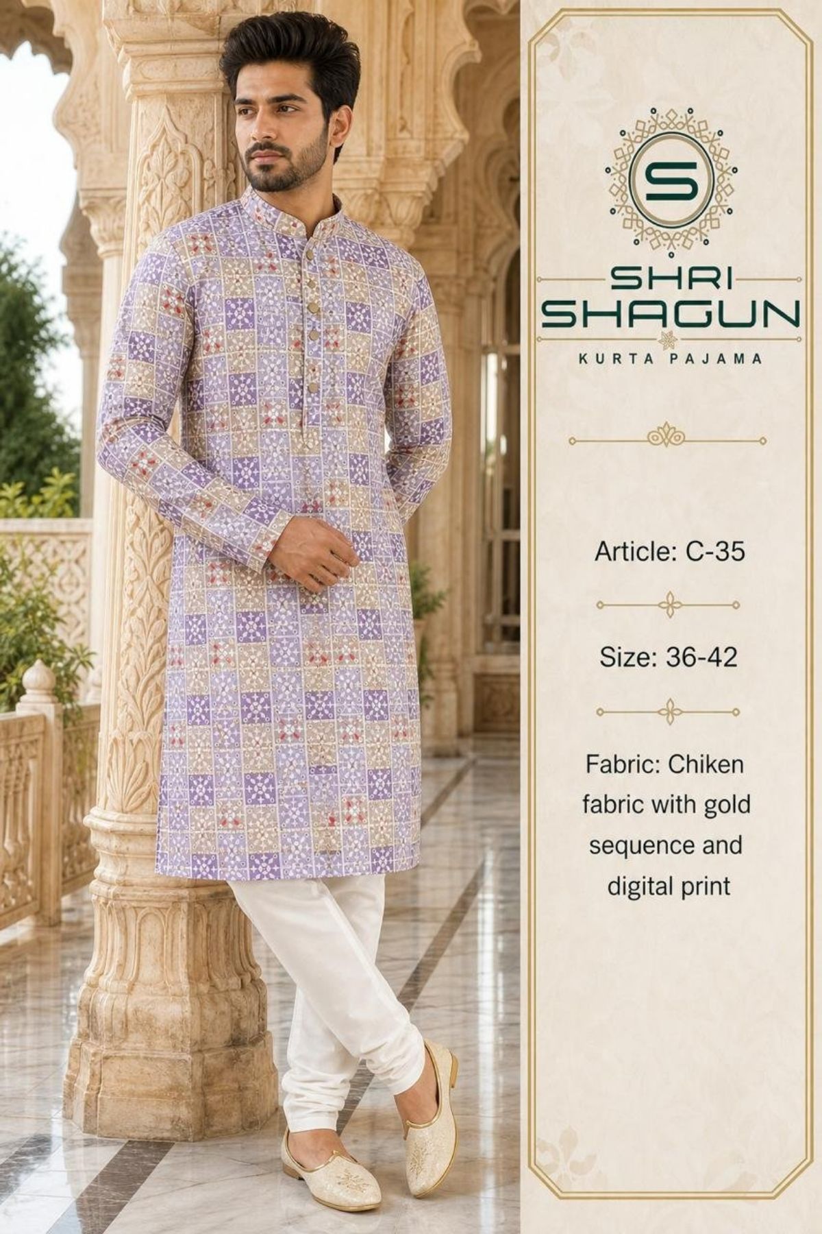 Chikenkari Digital Sequence Kurta Set- C-35
