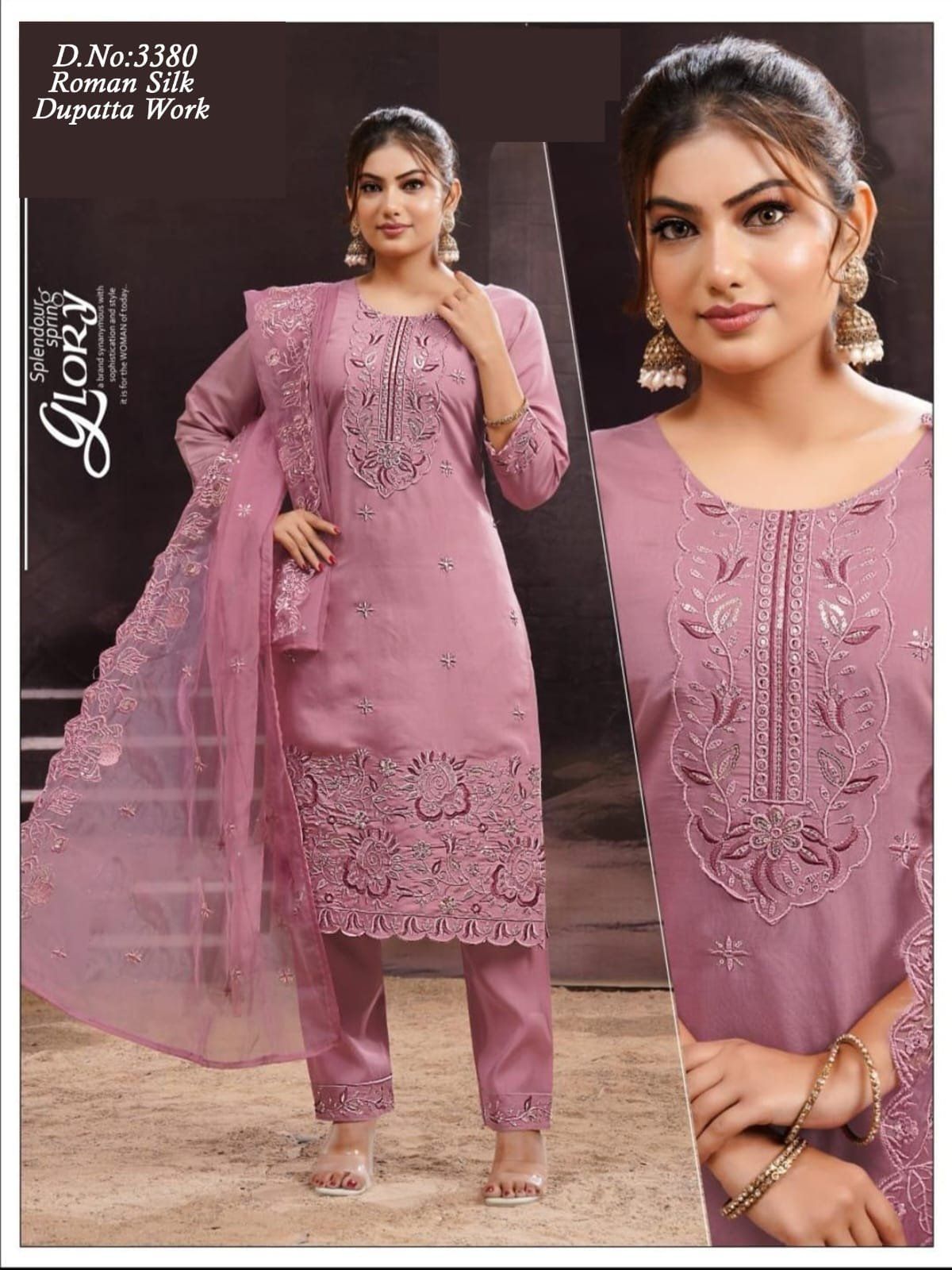 Women's Roman Silk Kurta Pant Set With Dupatta- 3380