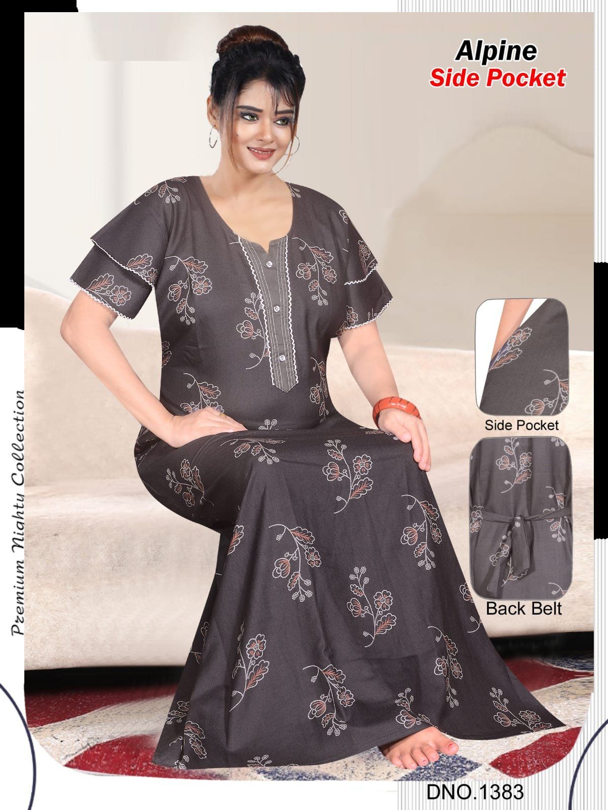 Women Alpine Premium Nighties Fancy Pattern Double Sleeve