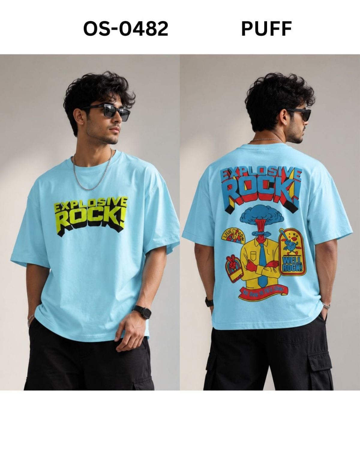 TOMHIDDLE MENS OVERSIZED PRINTED DOWN SHOULDER T-SHIRT- A4-OS-0482