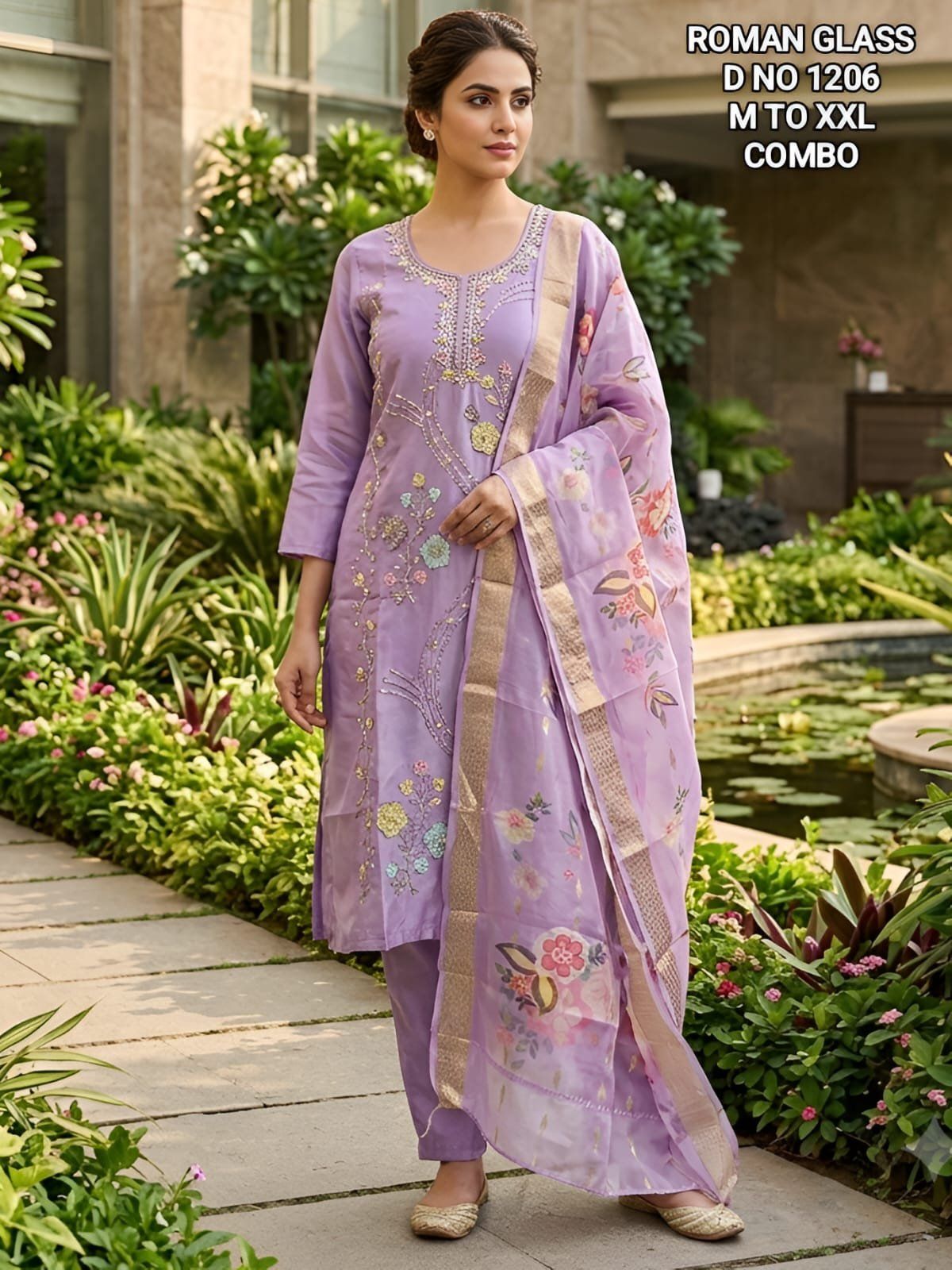 Women's Roman Silk Ethnic Wear Set with dupatta- D No-1206