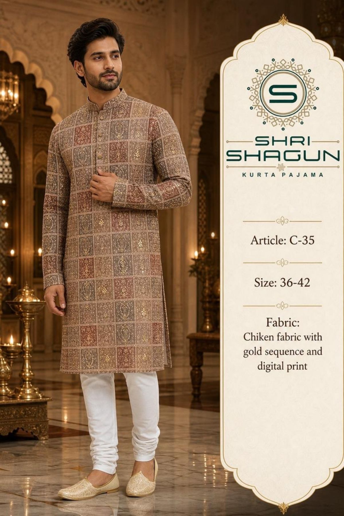 Chikenkari Digital Sequence Kurta Set- C-35