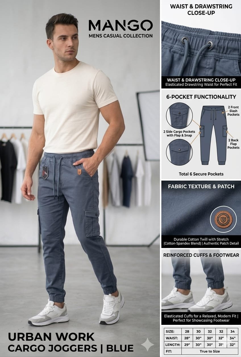 Mango Size Pocket Cotton Jogger Cargo Pants