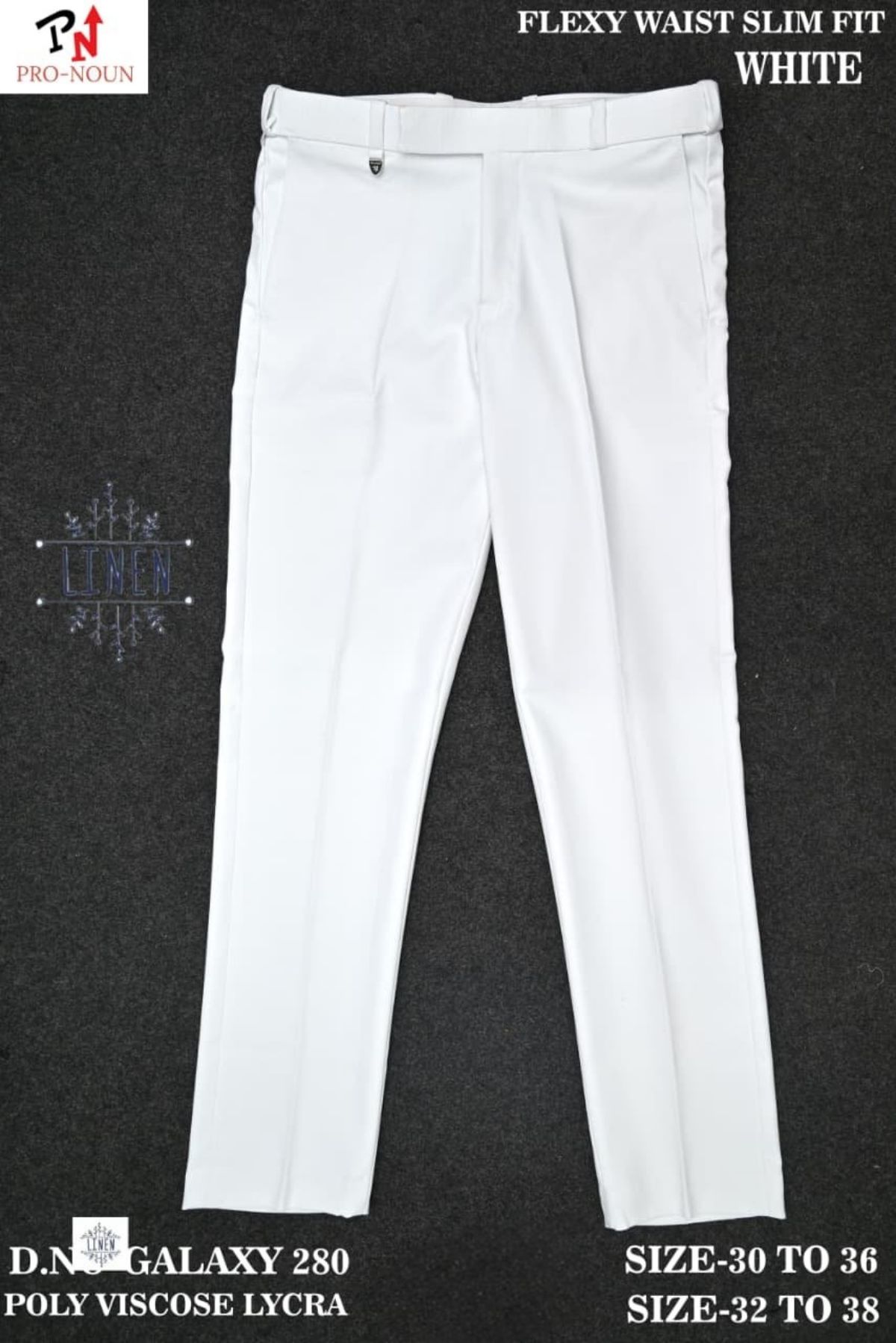 Pro-Noun Men's  Formal Trouser Pants With Adjustable belt D No- Galaxy-280-(30-36)- White