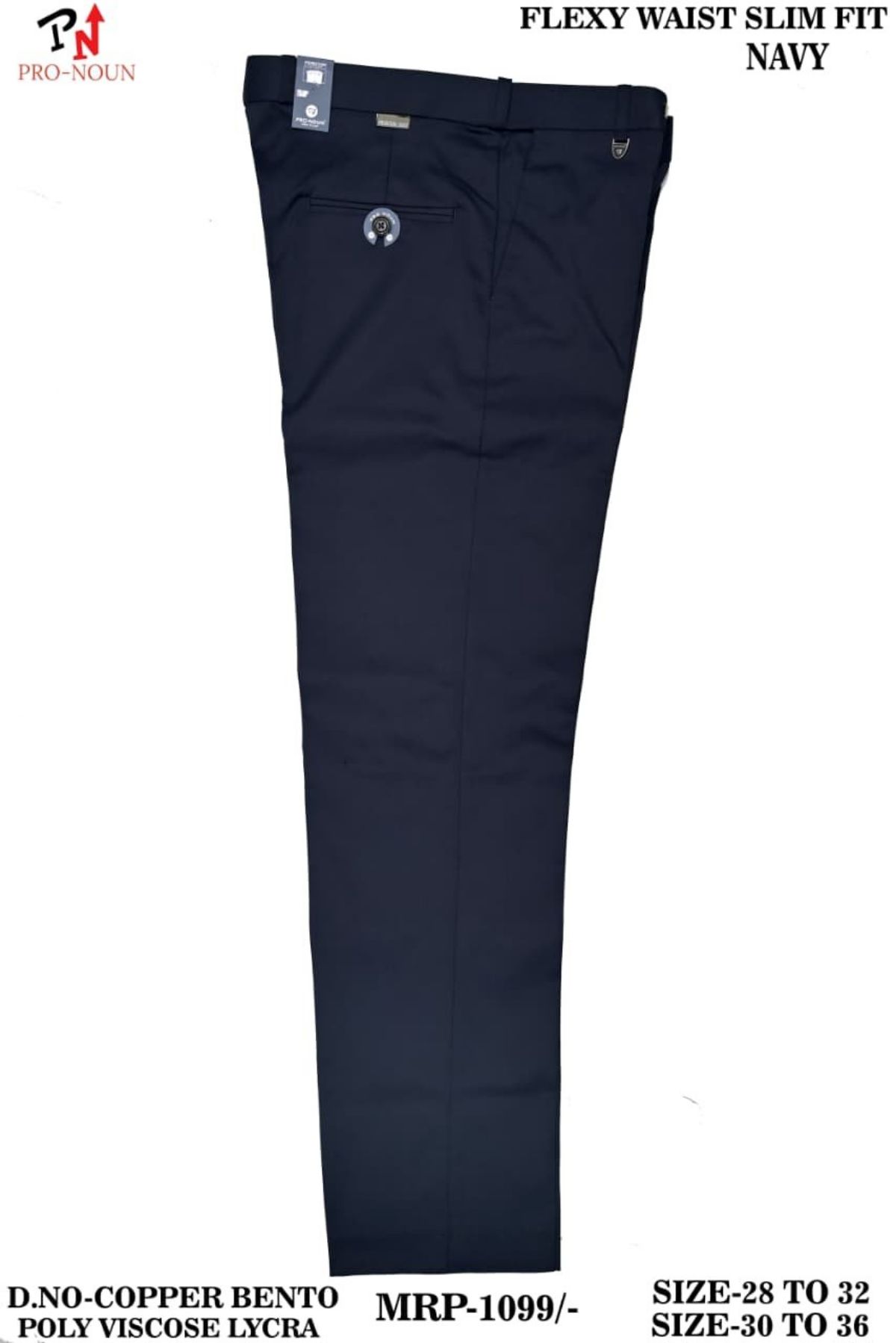 Pro-Noun Men's  Formal Trouser Pants With Adjustable belt D No- Copper Bento-(30-36)- Navy