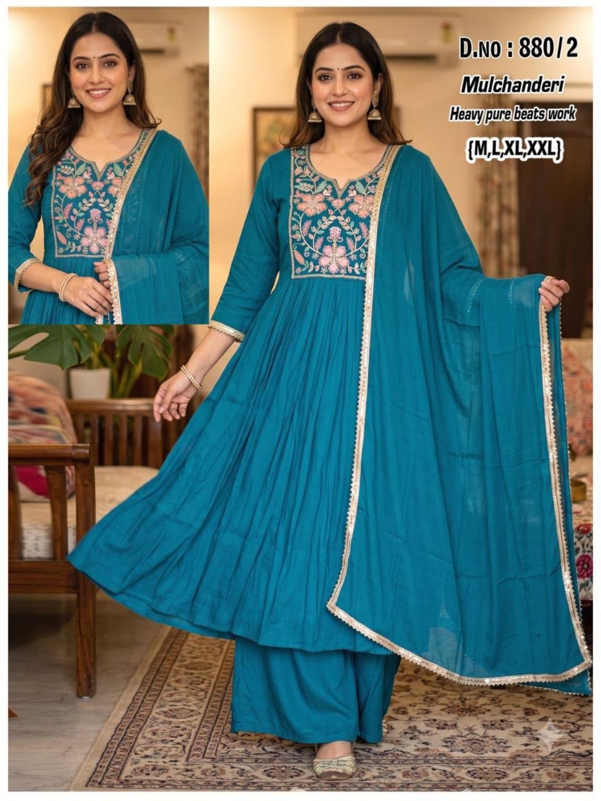 Women's Ethnic Wear Full Ghera Anarkali Frock Suit- Mulchanderi-880/2