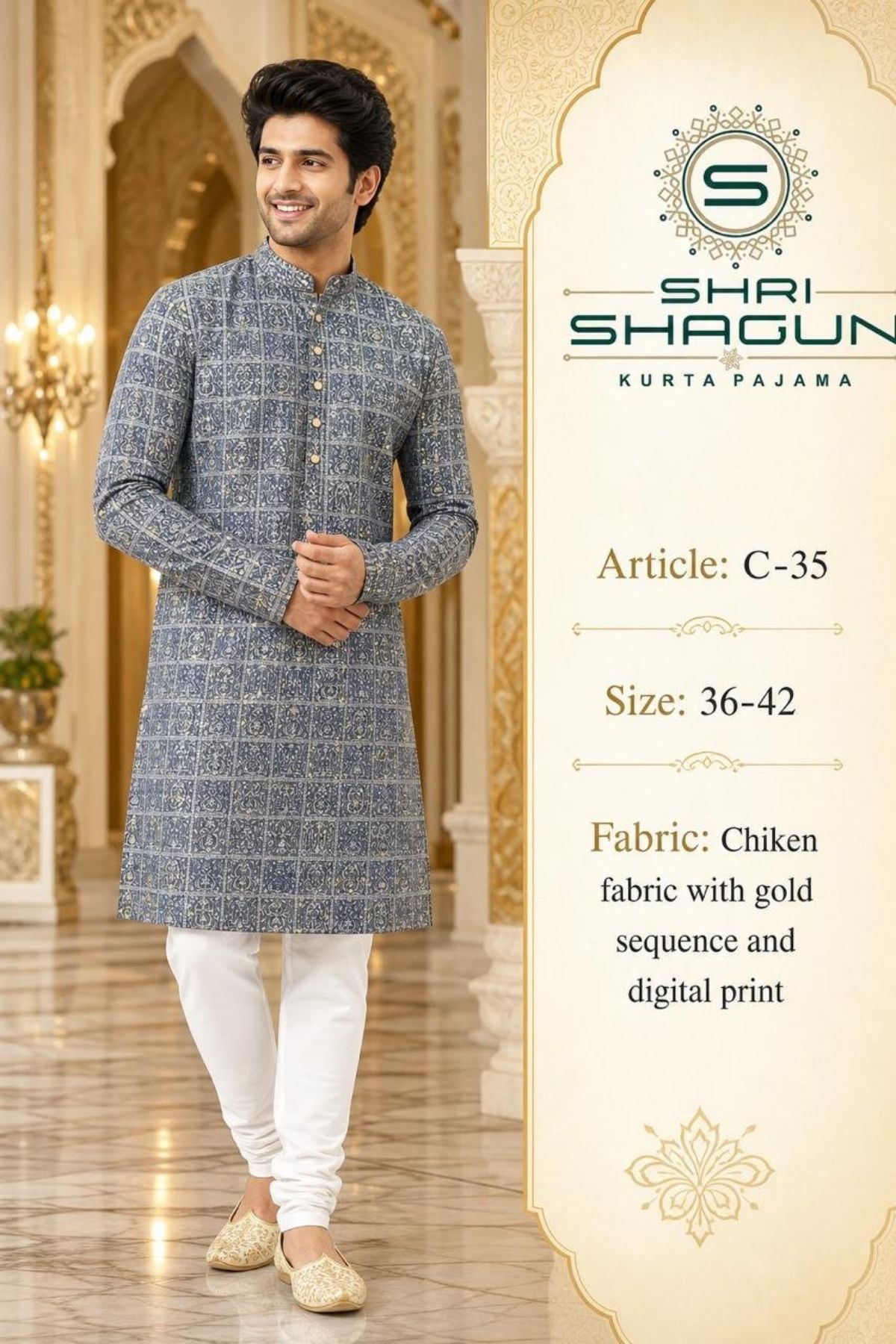 Chikenkari Digital Sequence Kurta Set- C-35